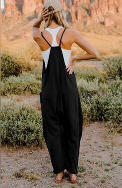 Double Take Black V-Neck Sleeveless Harem Jumpsuit with Pockets